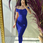 Solid Color Dress Elegant Summer Women Clothing off-Shoulder Pleated Dress Eping