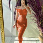 Solid Color Dress Elegant Summer Women Clothing off-Shoulder Pleated Dress Eping