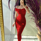 Solid Color Dress Elegant Summer Women Clothing off-Shoulder Pleated Dress Eping