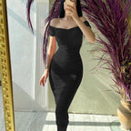 Solid Color Dress Elegant Summer Women Clothing off-Shoulder Pleated Dress Eping