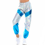 Pantalones de mujer holgados con bolsillos láser de colores contrastantes y charol color bronce