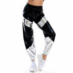 Pantalones de mujer holgados con bolsillos láser de colores contrastantes y charol color bronce