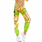 Pantalones de mujer holgados con bolsillos láser de colores contrastantes y charol color bronce