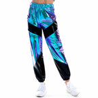 Pantalones de mujer holgados con bolsillos láser de colores contrastantes y charol color bronce
