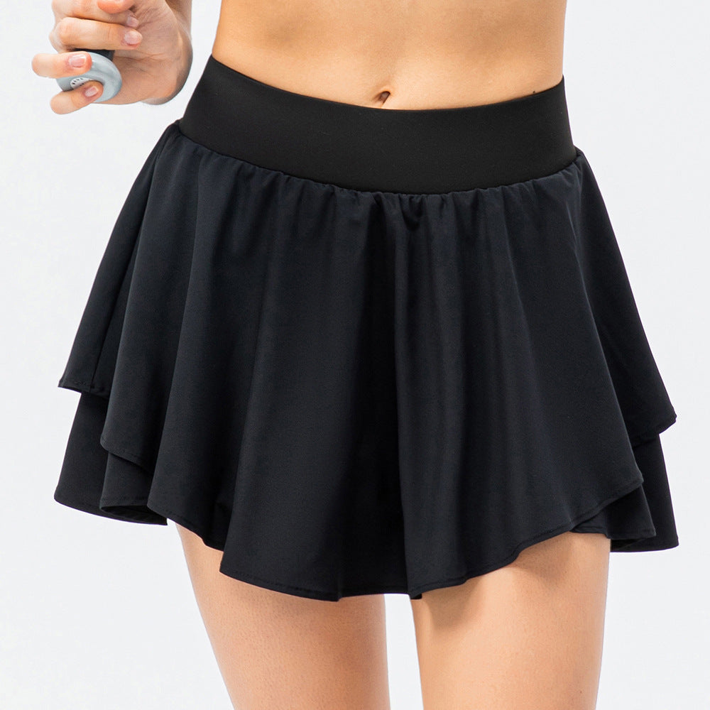 Spring Summer Yoga Exercise Skirt Loose Breathable Running Culottes Anti-Exposure Faux Two-Piece Fitness Skirt YUERD