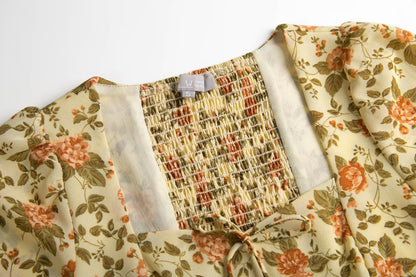 Camisa ajustada de moda de verano, camisa de cuello cuadrado, blusa francesa vintage con pequeñas flores y mangas abullonadas para mujer