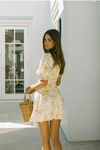 Short Spring Elastic Pleated Pastoral Dress Yvonne