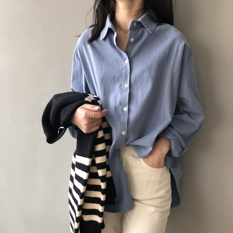 Camisa sencilla y elegante para mujer, camisa informal holgada de primavera