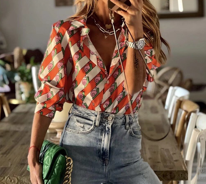 Chemise satinée d'automne, coupe mi-longue, à simple boutonnage