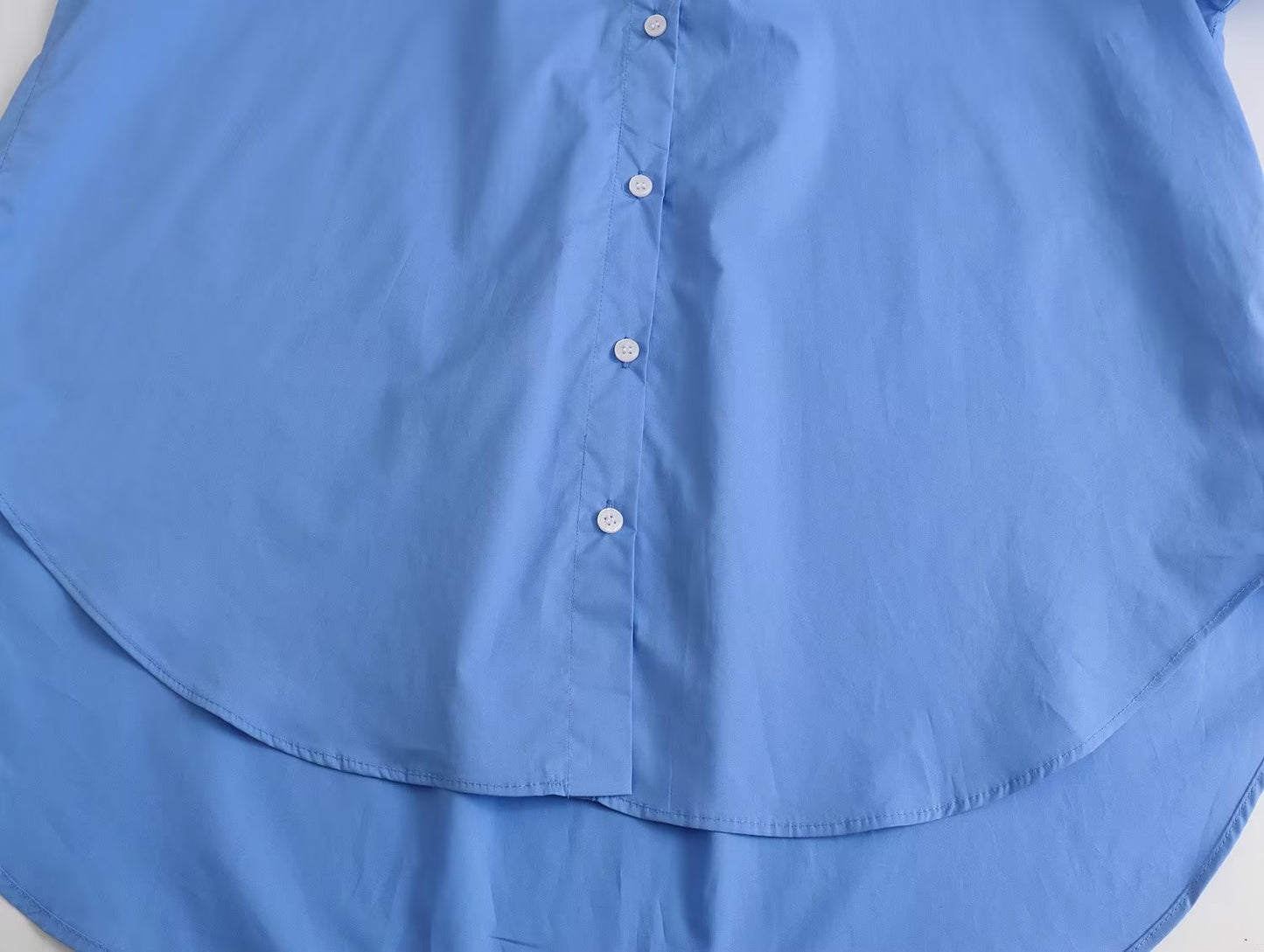 Camisa holgada de popelina de algodón de verano para mujer, de color liso, con cuello delantero y trasero, manga larga