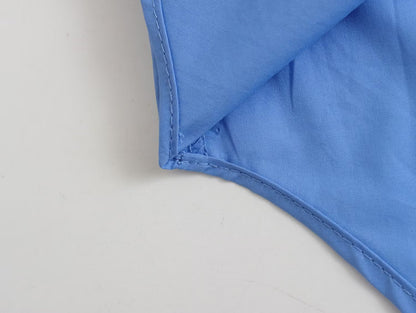 Camisa holgada de popelina de algodón de verano para mujer, de color liso, con cuello delantero y trasero, manga larga