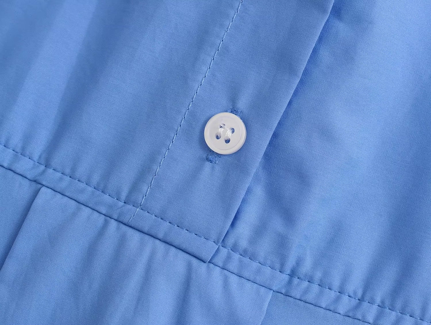 Camisa holgada de popelina de algodón de verano para mujer, de color liso, con cuello delantero y trasero, manga larga