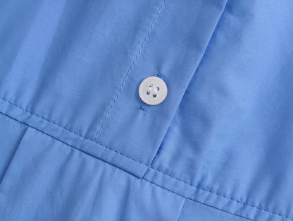 Camisa holgada de popelina de algodón de verano para mujer, de color liso, con cuello delantero y trasero, manga larga