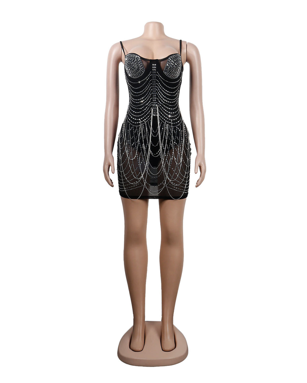 Sexy Slim Fit Rhinestone Tassel Dress WINNIEYA
