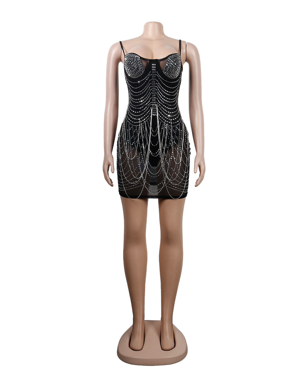 Sexy Slim Fit Rhinestone Tassel Dress WINNIEYA