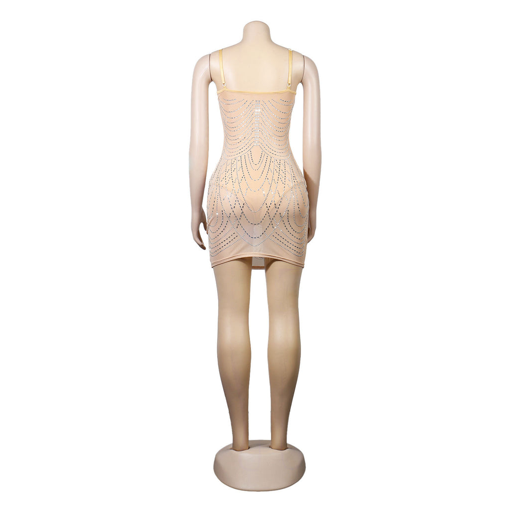 Sexy Slim Fit Rhinestone Tassel Dress WINNIEYA