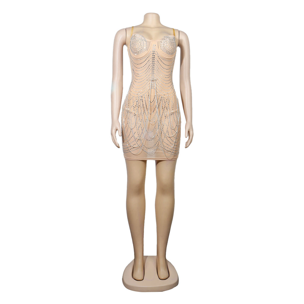 Sexy Slim Fit Rhinestone Tassel Dress WINNIEYA
