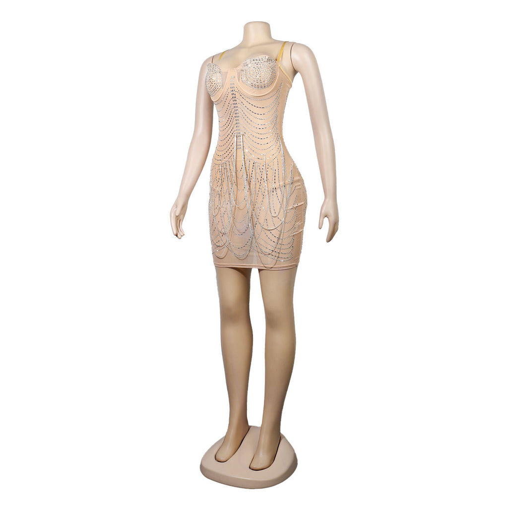 Sexy Slim Fit Rhinestone Tassel Dress WINNIEYA
