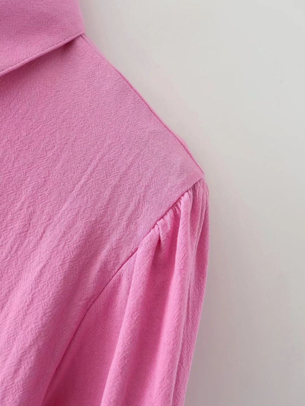 Chemise à manches longues en coton, col polo, couleur unie, simple boutonnage, manches lanternes, pour femme