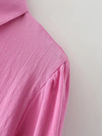 Chemise à manches longues en coton, col polo, couleur unie, simple boutonnage, manches lanternes, pour femme