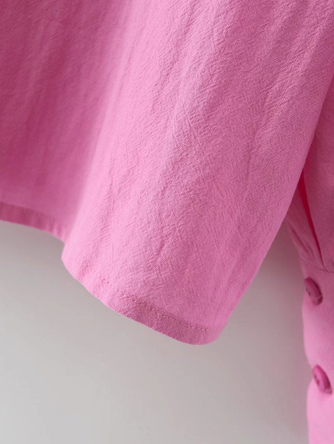 Chemise à manches longues en coton, col polo, couleur unie, simple boutonnage, manches lanternes, pour femme