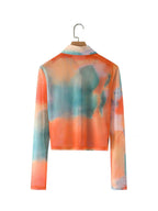 Camisa de manga larga teñida con lazo para primavera y verano, holgada, elegante y con cuello elegante para mujer.