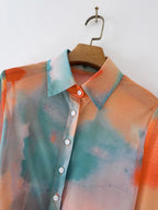 Camisa de manga larga teñida con lazo para primavera y verano, holgada, elegante y con cuello elegante para mujer.