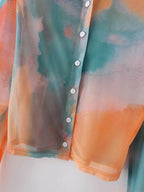 Camisa de manga larga teñida con lazo para primavera y verano, holgada, elegante y con cuello elegante para mujer.