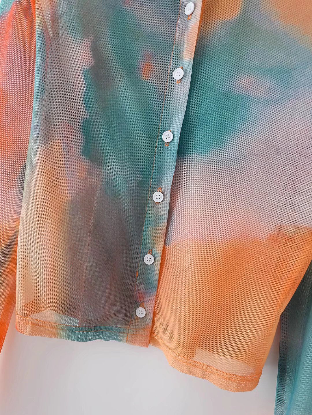 Camisa de manga larga teñida con lazo para primavera y verano, holgada, elegante y con cuello elegante para mujer.