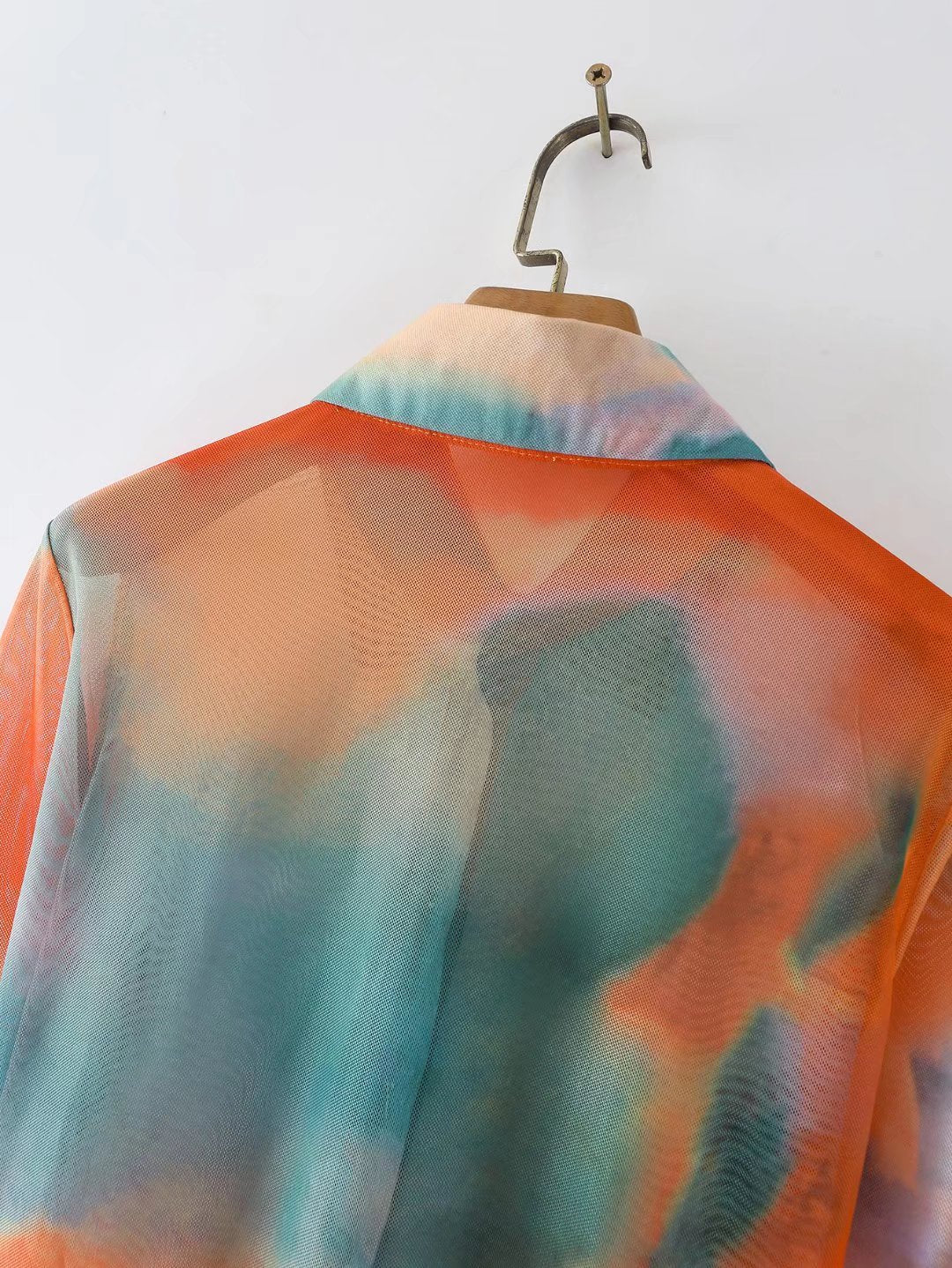Camisa de manga larga teñida con lazo para primavera y verano, holgada, elegante y con cuello elegante para mujer.