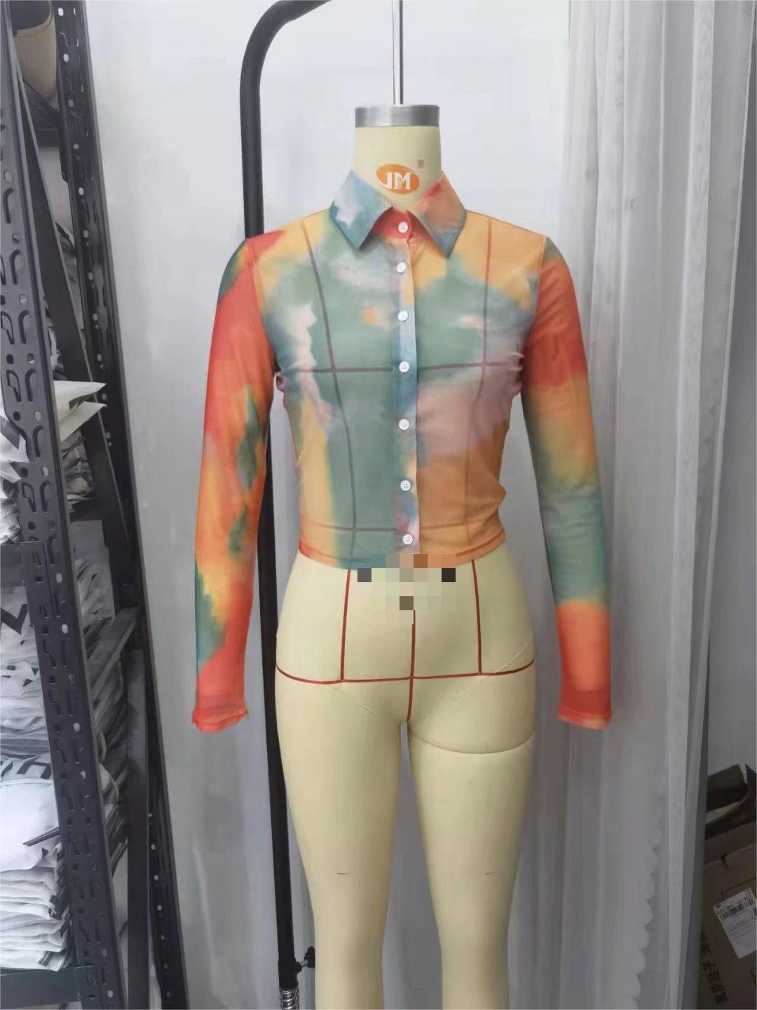 Camisa de manga larga teñida con lazo para primavera y verano, holgada, elegante y con cuello elegante para mujer.