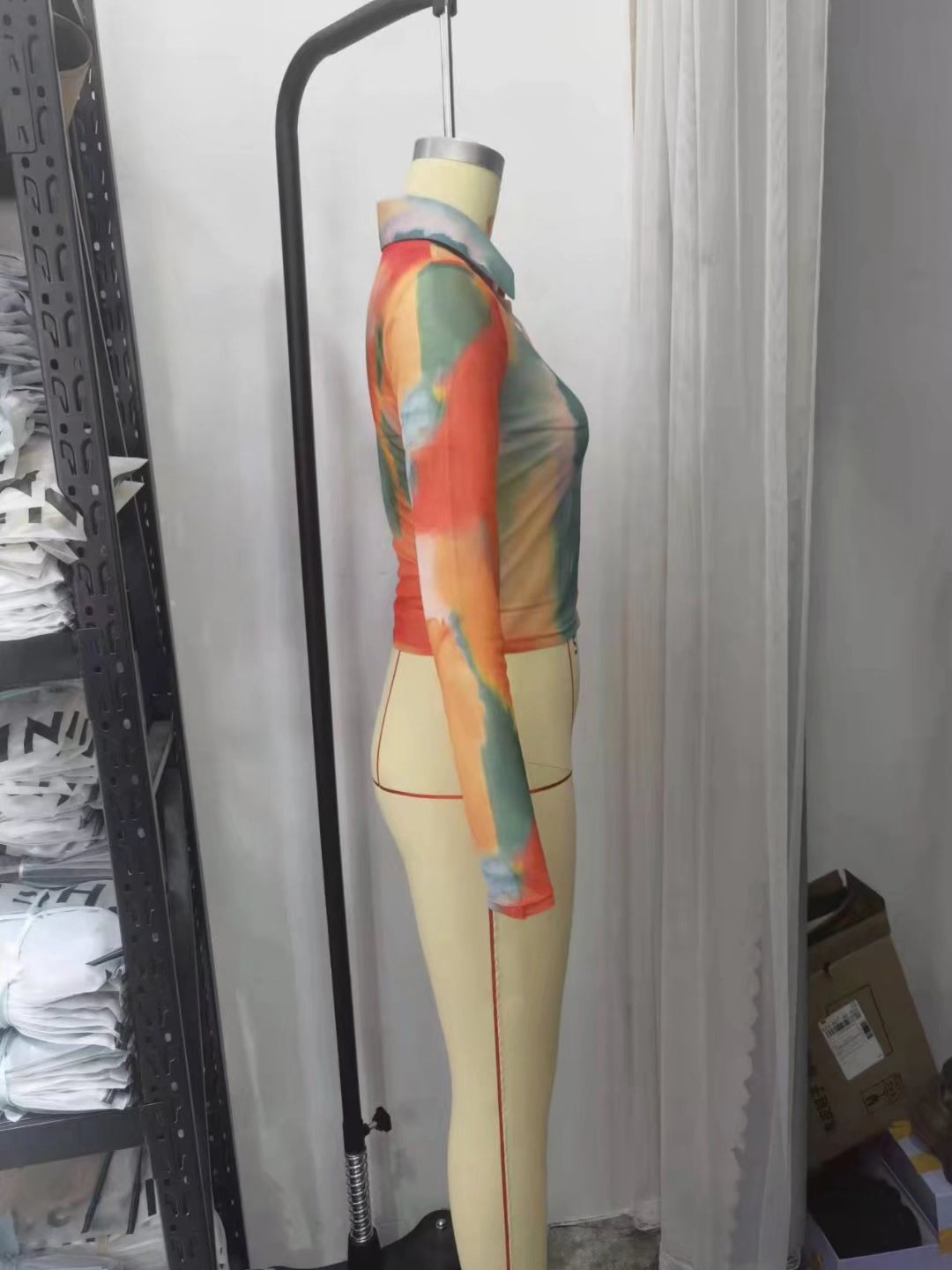 Camisa de manga larga teñida con lazo para primavera y verano, holgada, elegante y con cuello elegante para mujer.