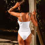 Maillot de bain une pièce d'été couleur unie pour femmes, écharpe, bordure à volants, lacets, taille serrée, triangle, maillot de bain pour femmes