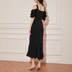 Women Clothing Summer Sexy Backless Slit Hemline at Hem Sling Dress Qube