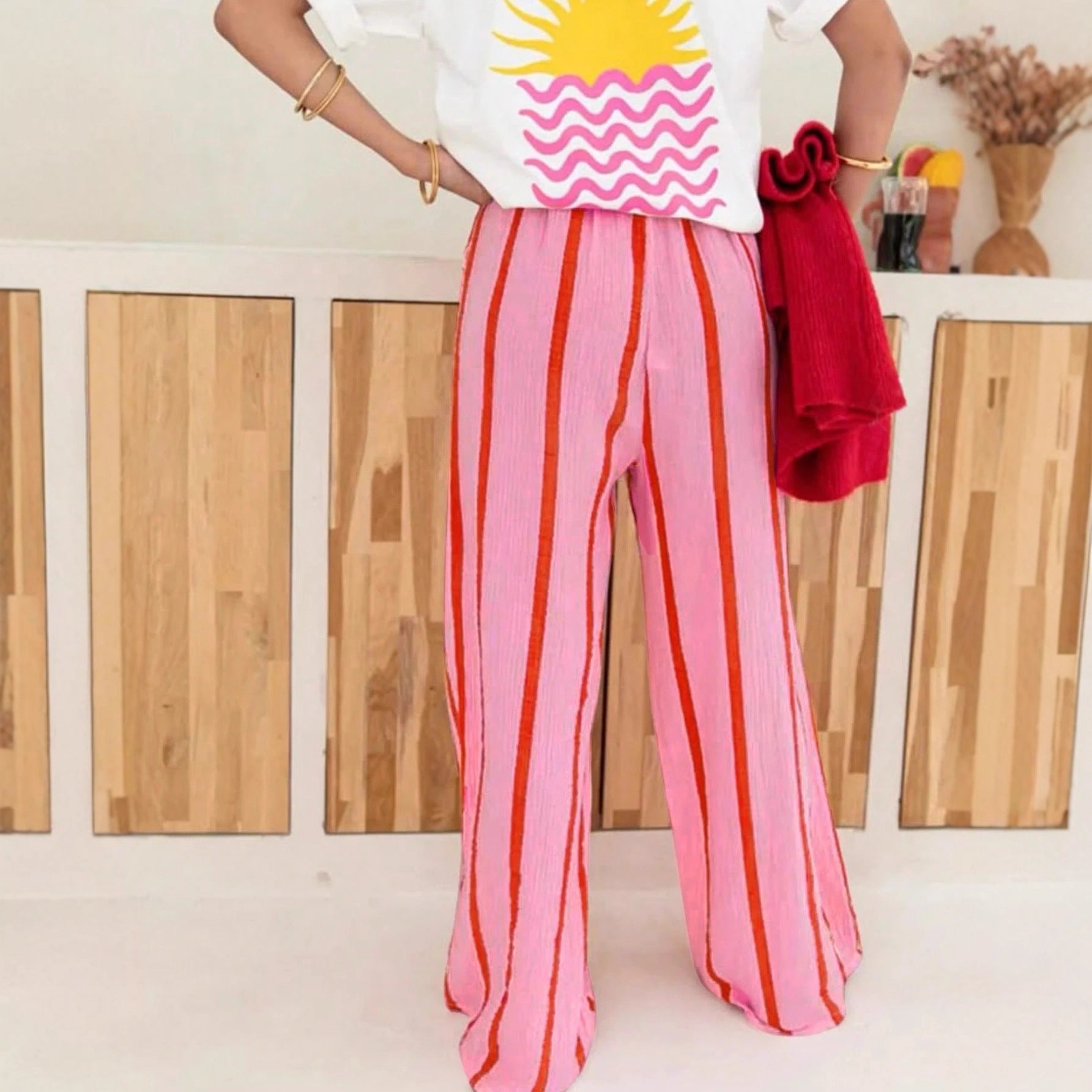 Women Striped Print Slim Fit Casual Long Pant Splendor