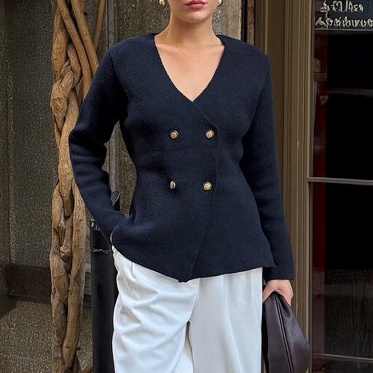 Suéter de lana minimalista de manga larga para mujer, ropa de otoño e invierno