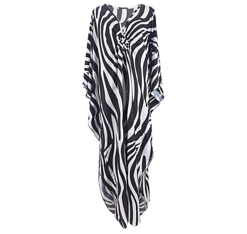 Elastic Printing Beach Cover-up Sexy Loose Chest Woven Vacation Beach Cover Up