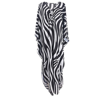 Elastic Printing Beach Cover-up Sexy Loose Chest Woven Vacation Beach Cover Up