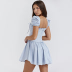 Women Clothing Bubble Sleeve Square Collar Dress Corset Princess Two Piece Sexy Dopamine Wear REBECCA