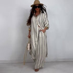 Summer Elegant Sexy V neck Top Printed Wide Leg Pants Two Piece Set