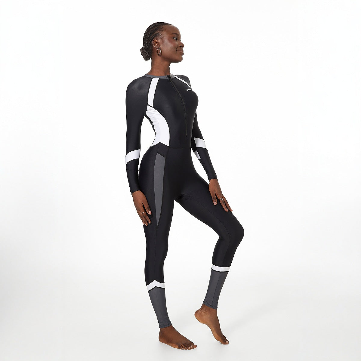 Traje de baño de una pieza para entrenamiento de surf, de manga larga, con protección solar, que cubre el vientre.