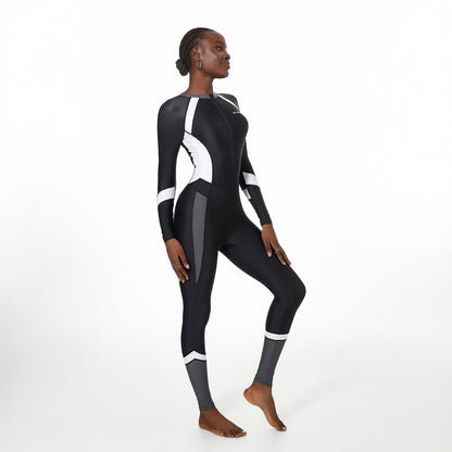 Traje de baño de una pieza para entrenamiento de surf, de manga larga, con protección solar, que cubre el vientre.