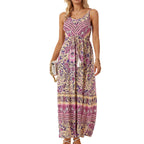 Women Bohemian Strap Dress Printed Vacation Beach Dress Cloth Porch