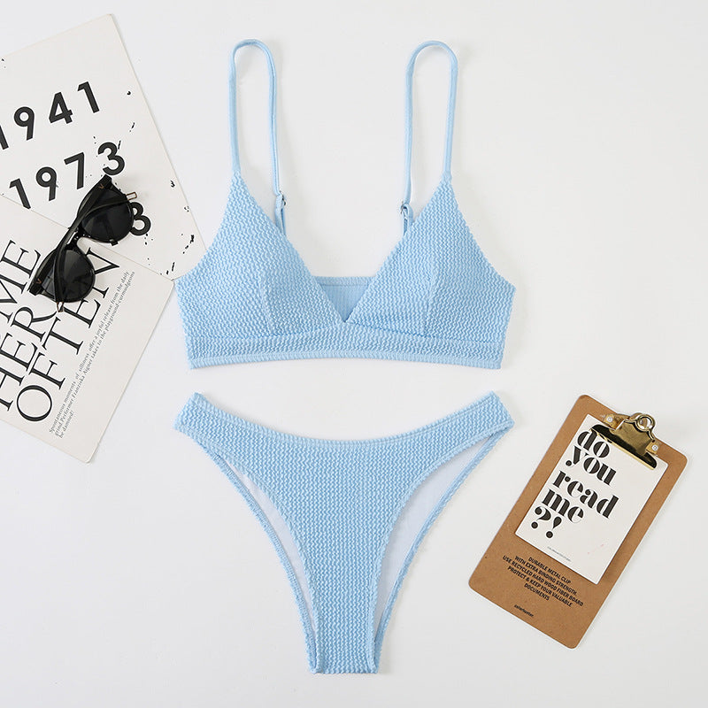 Bikini brasileño sexy con estampado de ondas divididas para mujer