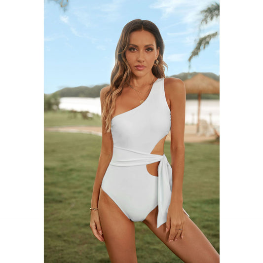 Spring Summer Women Clothing One Piece Swimsuit One Shoulder Single Bikini Lace up Side Cut Swimsuit