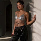 Sexy Light Diamond Fishnet Clothing Chest Necklace Beach Net Drill Halter Sexy Top Sling Women Hadid