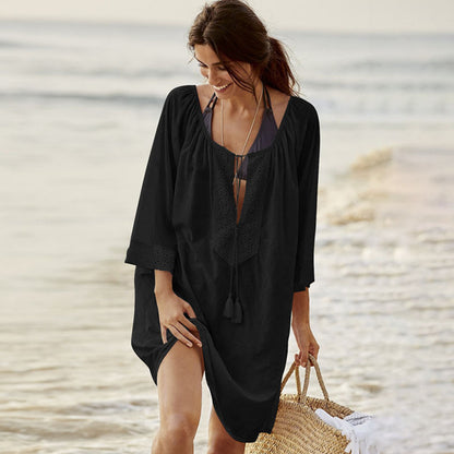 Lace Beach Cover up Sexy Deep V Plunge Vacation Sun Protection Shirt Beach Cover Up