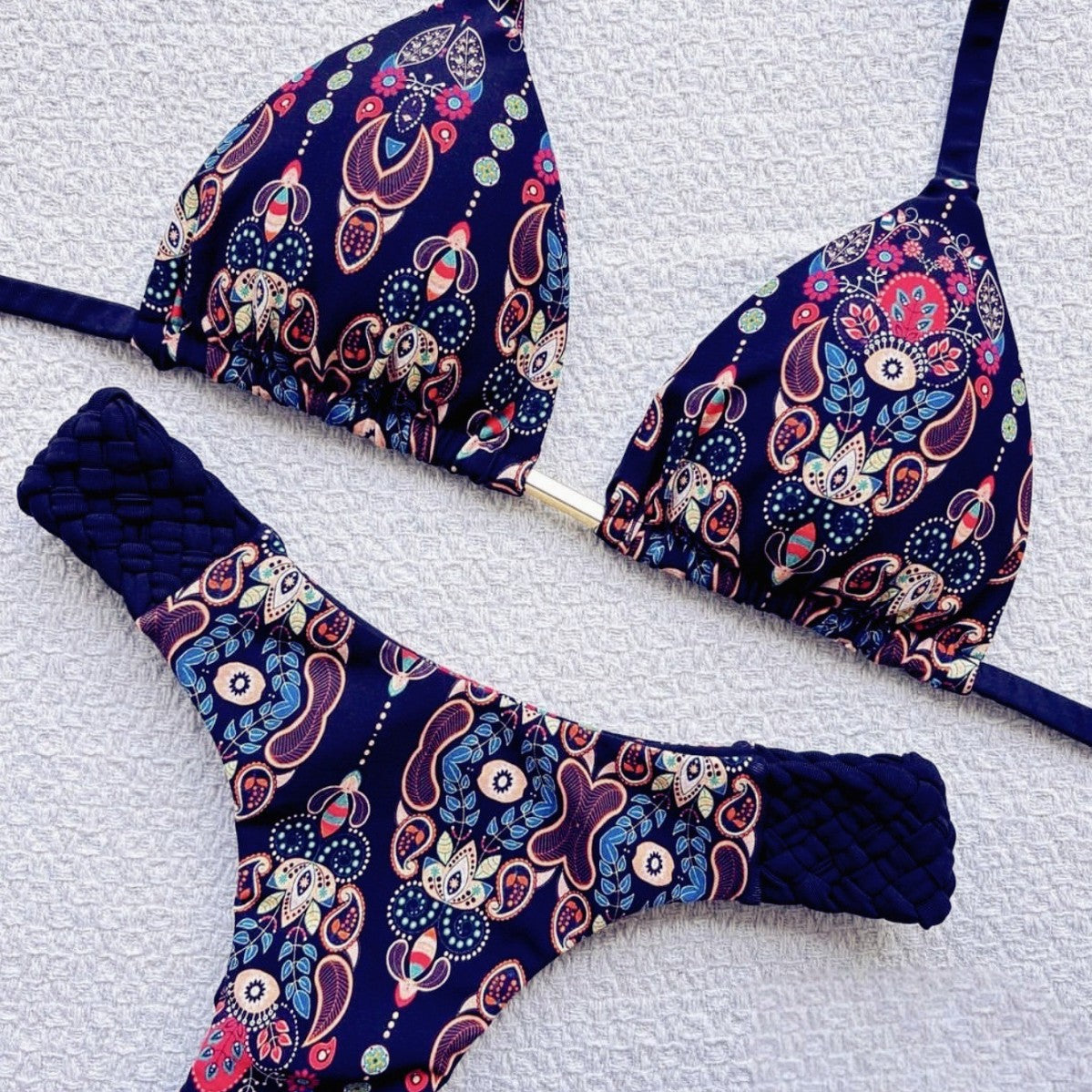Traje de baño de bikini con estampado de cuerda trenzada para playa, traje de baño sexy para mujer