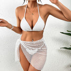 Swimsuit Women Solid Color Split Mesh Swimsuit Three Piece Sets Bikini Swimsuit SOKO