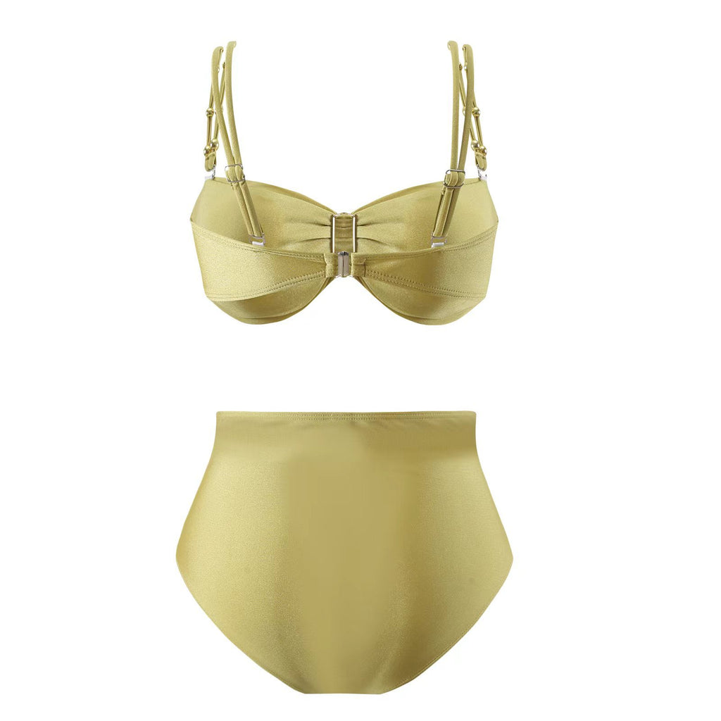 Traje de baño de bikini de tres piezas dividido para mujer, traje de baño adelgazante, falda de nailon
